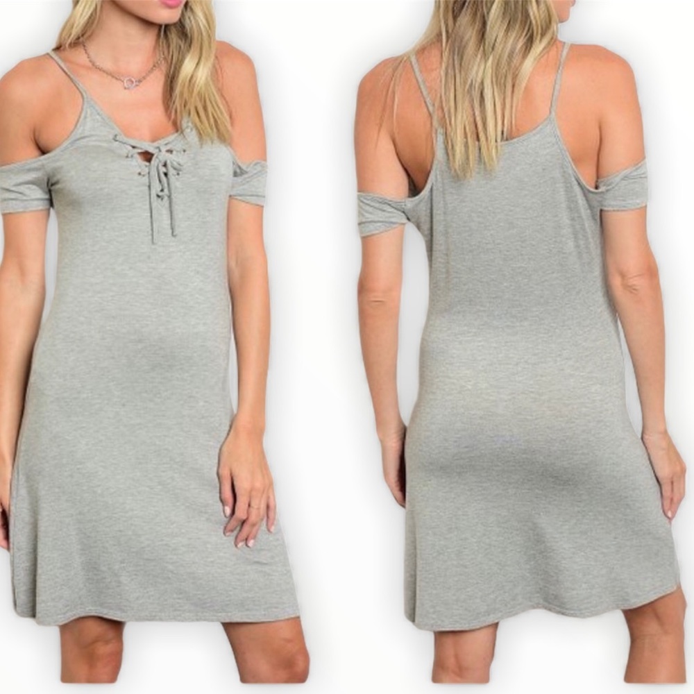POOF! Nordstrom Striped Cold Shoulder Lace Up Mini Dress L